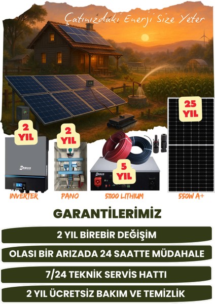 11 Kw Monofaze Güneş Paneli Sistemi (6,6 Kwp/5,12 Kwh Depolama) - 12P11K1L-D modelleri