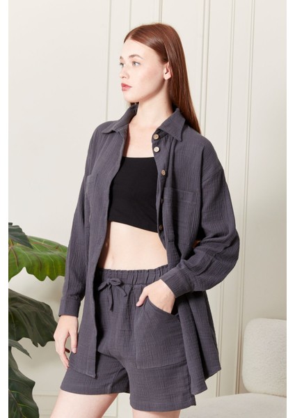 Soft %100 Koton Kumaş Şort Gömlek Takım