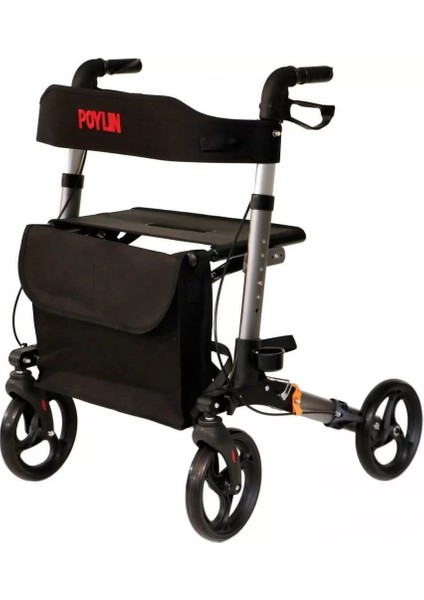 Poylin Titanyum Rollatör | Katlanabilir Hafif Yapı, Oturma Alanı, Baston Tutuculu P777T