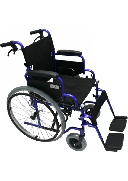 Poylin Özellikli Standart Manuel Tekerlekli Sandalye | Katlanabilir Sırtlı Çelik Şase, Refakatçi Frenli, Antibakteriyel Döşemeli P110