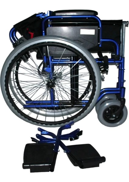 Poylin Özellikli Standart Manuel Tekerlekli Sandalye | Katlanabilir Sırtlı Çelik Şase, Refakatçi Frenli, Antibakteriyel Döşemeli P110