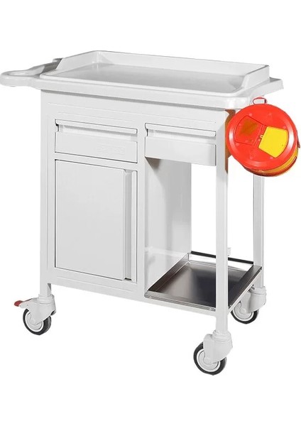 2 Çekmeceli ve Dolaplı Pansuman Arabası | Abs Üst ve Paslanmaz Alt Tezgahlı, Atık Kovası ve Itme Kollu E-236/A