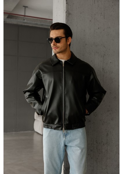 Oversize Unisex Içi Kürklü Deri Ceket