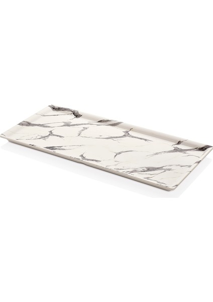 105124.WM - Mayammar White Marble Mermer Efektli Dikdörtgen Tabak 51X24 Cm, Thermoset Melamin