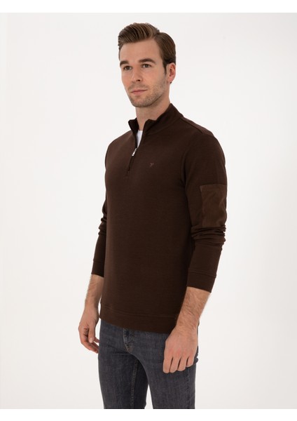 Erkek Koyu Kahverengi Regular Fit Yarım Fermuarlı Sweatshirt 50309768-VR084