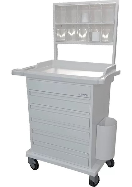 Acil Pansuman Arabası | 5 Çekmeceli, 10 Gözlü Ünitesi, Abs Tezgahlı, Antistatik Tekerlekli E-260/B