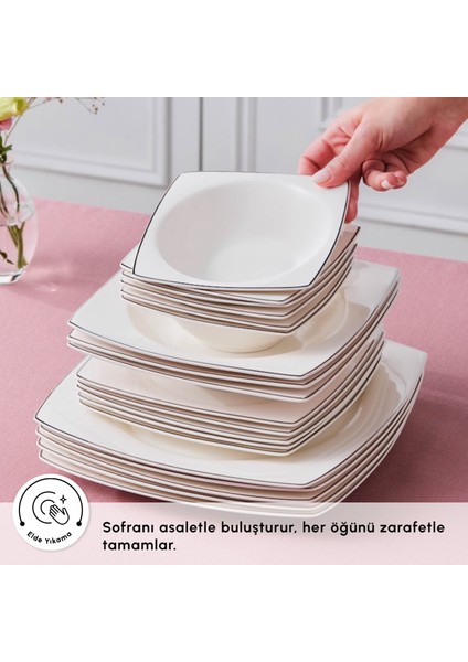 Square Bone Jamie 53 Parça 12 Kişilik Yemek Takımı Platin