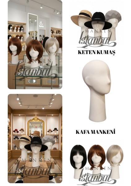 Beyaz Renk Polyester Kafa Mankeni Aksesuar Mankeni Şapka Mankeni Peruk Mankeni