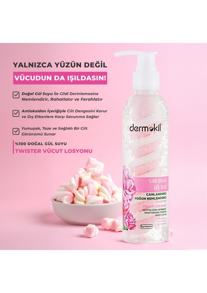 %100 Doğal Gül Suyu Canlandırıcı Yoğun Nemlendirici Twister Vücut Losyonu 200 ml modelleri