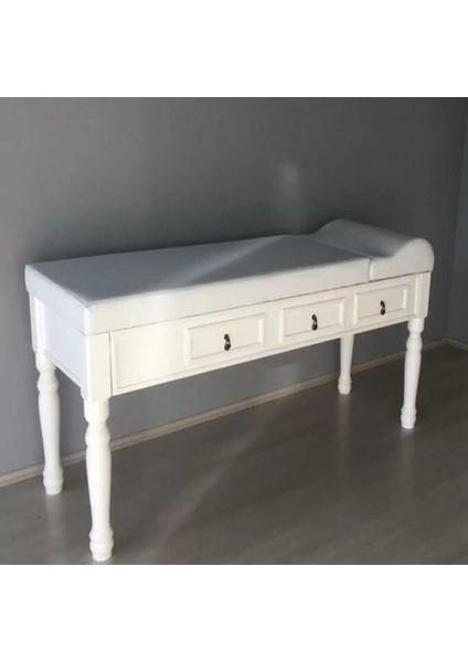 Ahşap Çekmeceli Muayene Masası Beyaz | El Yapımı, Ayarlanabilir ve Silinebilir Deri Kaplama
