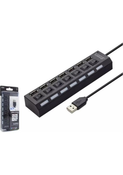 HDX7001 USB Hub 7-Usb Siyah Anahtarlı