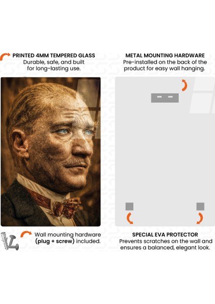 Zamanın Ötesinde Bir Lider - Mustafa Kemal Atatürk Cam Tablo