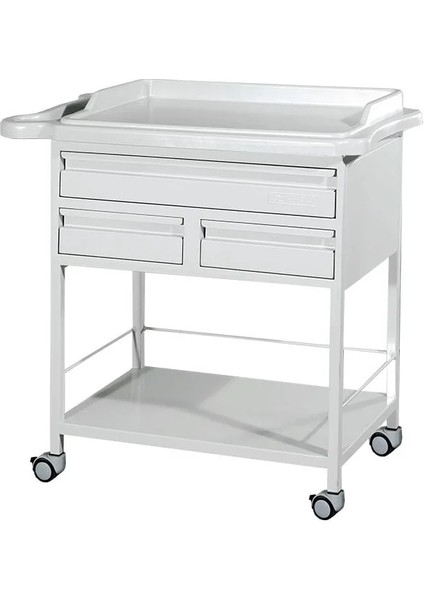 3 Çekmeceli Pansuman Arabası | Abs Antibakteriyel Üst Tezgahlı, Metal Gövde, Antistatik Tekerlekli E-237