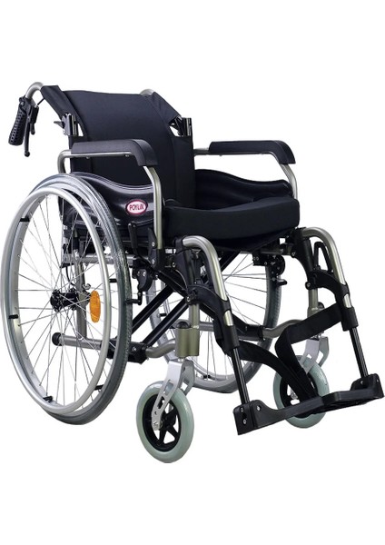 Poylin Alüminyum Hafif Tekerlekli Sandalye | Katlanabilir Çift Makaslı Şase, Çıkarılabilir Teker ve Ayaklık, Anti-Tipper Destekli P957
