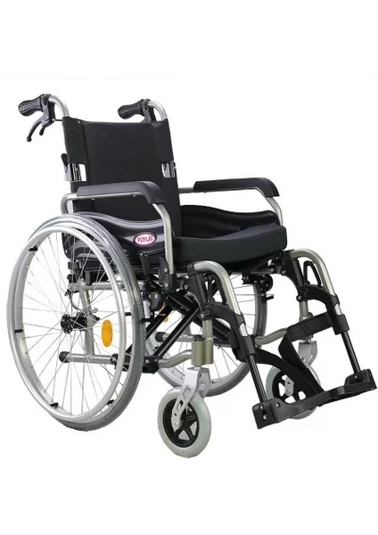 Poylin Alüminyum Hafif Tekerlekli Sandalye | Katlanabilir Çift Makaslı Şase, Çıkarılabilir Teker ve Ayaklık, Anti-Tipper Destekli P957 modelleri
