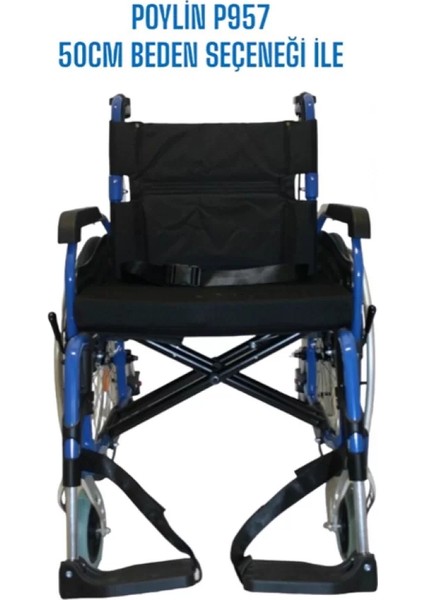 Poylin Alüminyum Hafif Tekerlekli Sandalye | Katlanabilir Çift Makaslı Şase, Çıkarılabilir Teker ve Ayaklık, Anti-Tipper Destekli P957