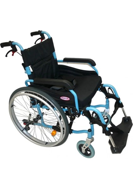 Poylin Alüminyum Hafif Tekerlekli Sandalye | Katlanabilir Çift Makaslı Şase, Çıkarılabilir Teker ve Ayaklık, Anti-Tipper Destekli P957