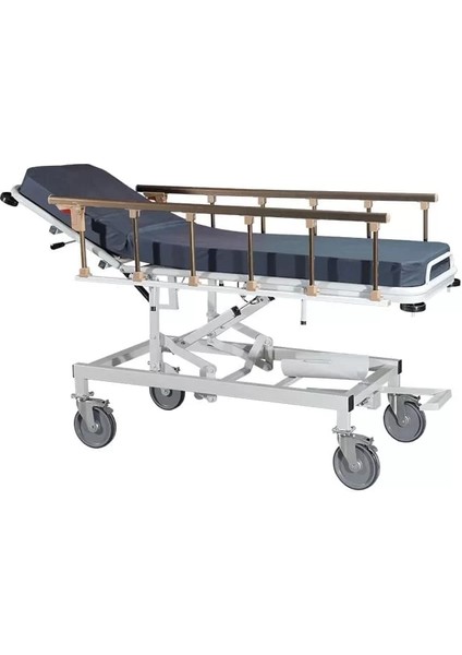 Acil Müdahale Sedyesi | Trendelenburg Özellikli, Hidrolik Ayarlı, Alüminyum Korkuluklu E-215
