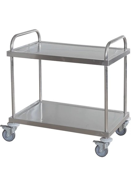Paslanmaz Çelik Malzeme Arabası | 2 Katlı, Antistatik Abs Tekerlekli, Itme Kollu Taşıma Arabası E-261