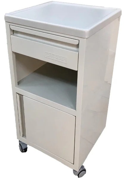 Ara Bölmeli Hasta Başı Komodini | Abs Üst Tablalı, Çekmeceli ve Dolaplı Sac Gövde, Antistatik Tekerlekli E-271/A