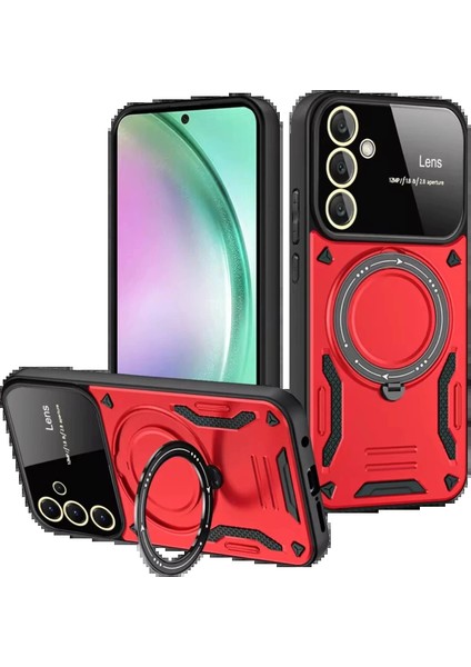 Samsung Galaxy S24 Fe Kılıf Joy Lens Standlı Kapak - KIRMIZI-(5796)