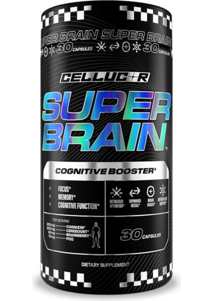Super Brain Cognitive Booster Focus, Attention, Recall 30 Capsules.abd Menşei