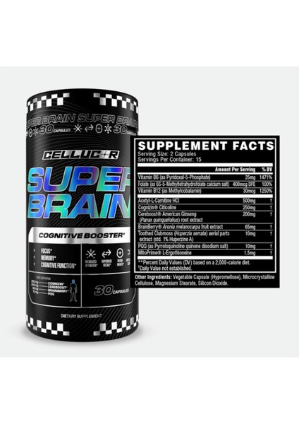 Super Brain Cognitive Booster Focus, Attention, Recall 30 Capsules.abd Menşei fiyatları