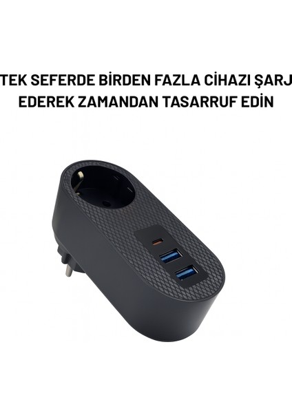 Tek Prizli 2 Usb-A + 1 Type-C Hızlı Şarj Çoklu Priz Adaptörü – Kompakt Tasarım, Yüksek Performans fiyatları