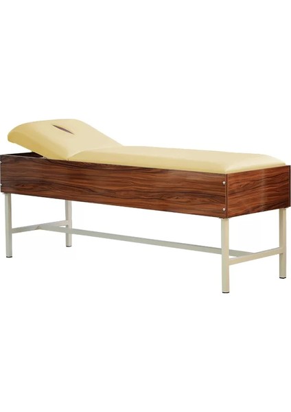 Ahşap Masaj Masası | Masaj Başlıklı, Parlak Ahşap Kenarlıklı, Antibakteriyel Döşemeli, Sabit Ayaklı E-207/A