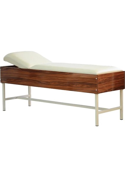 Ahşap Muayene Masası | Sabit Ayaklı, Parlak Ahşap Kenarlıklı, Antibakteriyel Döşemeli E-207