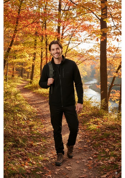 Erkek Kışlık Polar Sweatshirt Hırka Önü ve Cepleri Fermuarlı Hakim Yaka Tamkalıp Antipilling indirimleri