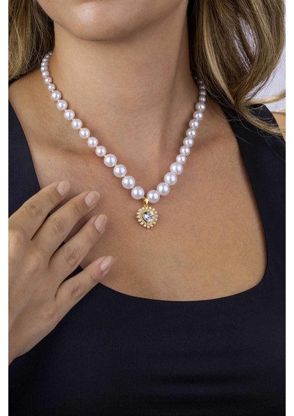 Kalp Motifli Altın Kaplama Inci Taneli Çelik Kadın Kolye modelleri