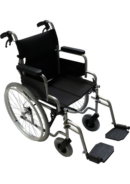 Poylin Refakatçi Frenli Manuel Tekerlekli Sandalye | Katlanabilir Çelik Şase, 45 cm Oturma Genişliği, Antibakteriyel Döşemeli P120