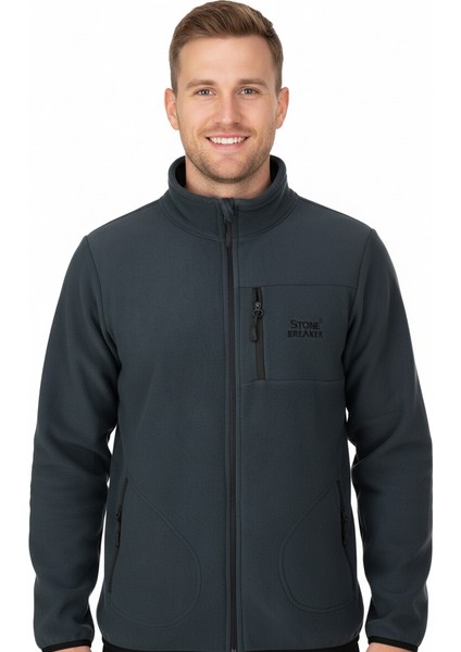 Erkek Kışlık Polar Sweatshirt Hırka Önü ve Cepleri Fermuarlı Hakim Yaka Rahat Kesim Tam Kalıp Anti Pilling