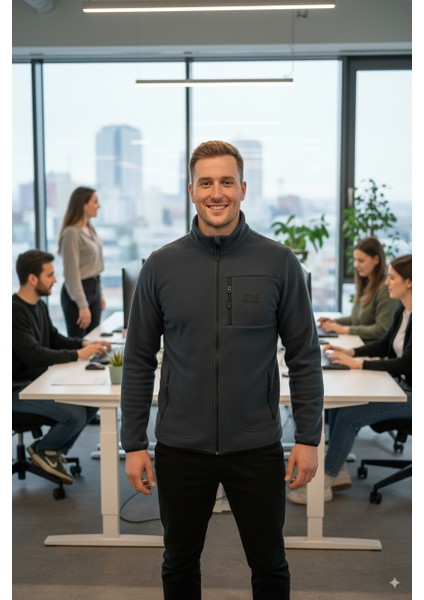 Erkek Kışlık Polar Sweatshirt Hırka Önü ve Cepleri Fermuarlı Hakim Yaka Rahat Kesim Tam Kalıp Anti Pilling fırsatları