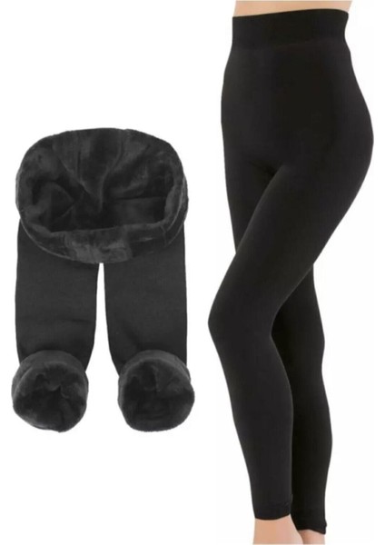 Kadın Siyah Peluş Tayt