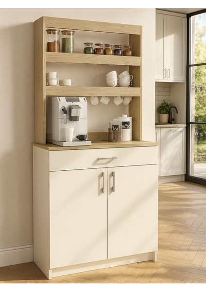Samos 2 Kapaklı Çok Amaçlı Dolap 1 Çekmeceli Mutfak Dolabı Kahve Köşesi Kumtaşı - Rota
