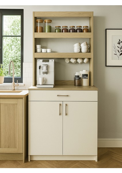Samos 2 Kapaklı Çok Amaçlı Dolap 1 Çekmeceli Mutfak Dolabı Kahve Köşesi Kumtaşı - Rota modelleri