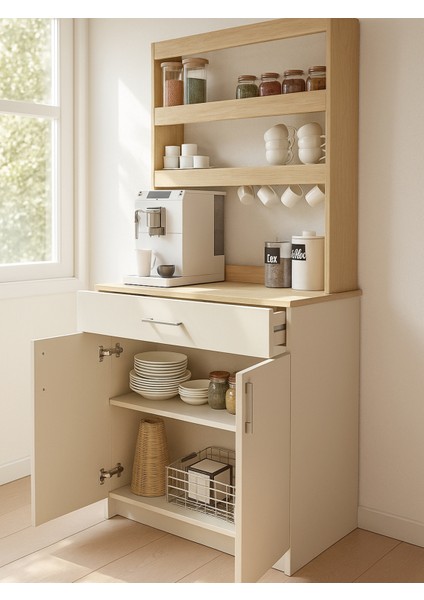 Samos 2 Kapaklı Çok Amaçlı Dolap 1 Çekmeceli Mutfak Dolabı Kahve Köşesi Kumtaşı - Rota fırsatları