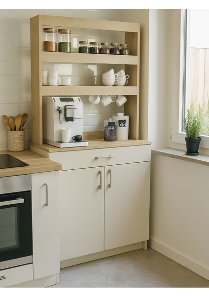 Samos 2 Kapaklı Çok Amaçlı Dolap 1 Çekmeceli Mutfak Dolabı Kahve Köşesi Kumtaşı - Rota indirimleri