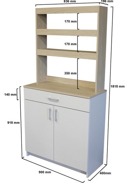 Samos 2 Kapaklı Çok Amaçlı Dolap 1 Çekmeceli Mutfak Dolabı Kahve Köşesi Kumtaşı - Rota
