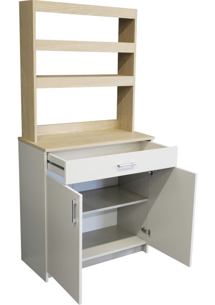 Samos 2 Kapaklı Çok Amaçlı Dolap 1 Çekmeceli Mutfak Dolabı Kahve Köşesi Kumtaşı - Rota