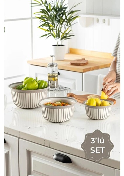 3'lü Ekonomik Linea Yuvarlak Kase Seti Yeşil 3x (1 Litre- 2 Litre- 3 Litre)