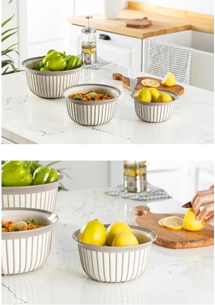 3'lü Ekonomik Linea Yuvarlak Kase Seti Yeşil 3x (1 Litre- 2 Litre- 3 Litre) fiyatları