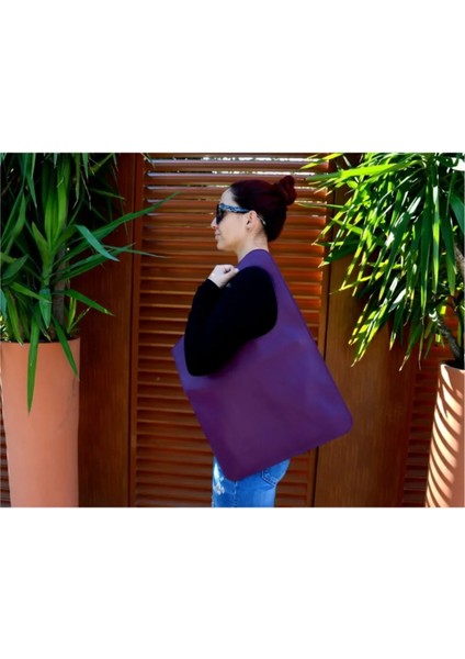 Asimetrik Model Mor Hakiki Deri El Portföy Clutch