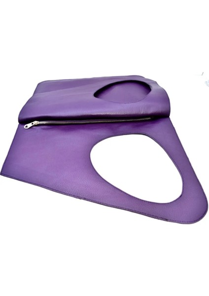Asimetrik Model Mor Hakiki Deri El Portföy Clutch fırsatları