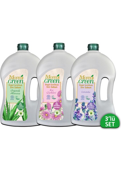 Doğal Sertifikalı Sıvı Sabun Seti (Lavanta-Kır Çiçekleri-Aloevera) 3 Adet x 1500 ml