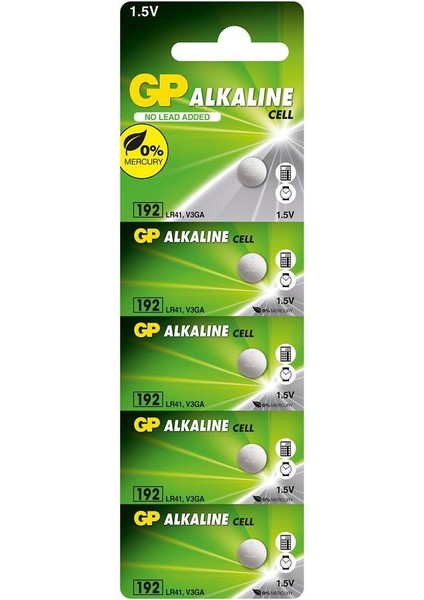 GP192-C5 LR41 Ag3 alkalin Düğme Pil 5'li Paket