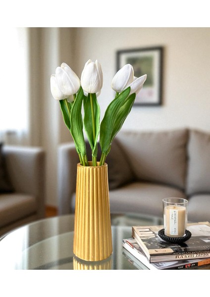 5 Adet Yapay Lale Çiçekleri +Kedi Biblo Dahil Dekoratif Modern Vazo Seti – Ev/ofis Için Şık Aksesuar fırsatları