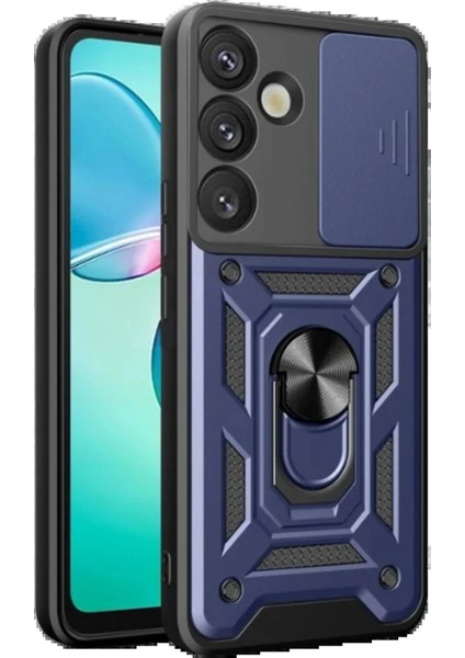 Samsung Galaxy S25 Kılıf Pars Lens Yüzüklü Silikon - LACIVERT-(5796)